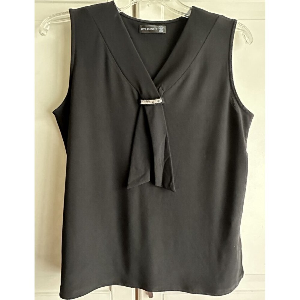 Love Scarlett‎ Womens Petite Medium Black Sleeveless V-Neck Top Rhinestone